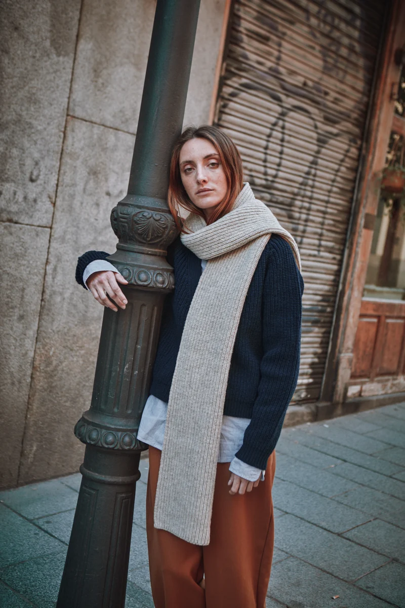 CAMILLE Long Scarf in Merino Wool - Beige