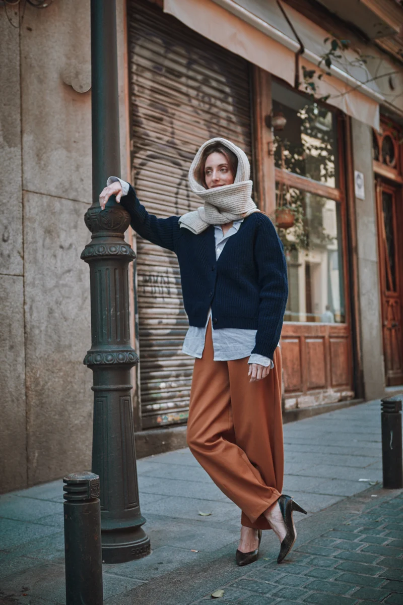 CAMILLE Long Scarf in Merino Wool - Beige