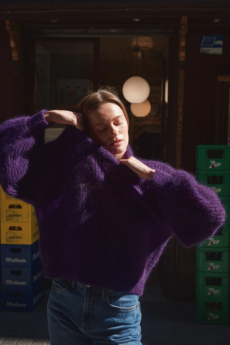 LUCIE Batwing Sweater in Mohair Wool - Purple