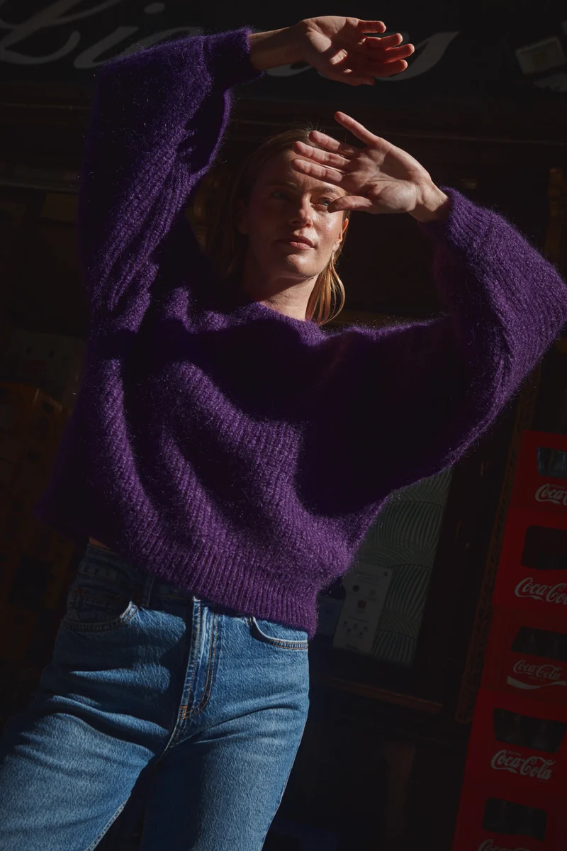 LUCIE Batwing Sweater in Mohair Wool - Purple