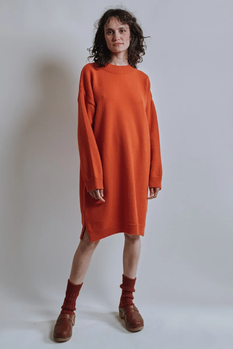 PERRINE Sweater Dress in Merino Wool - Burnt Orange
