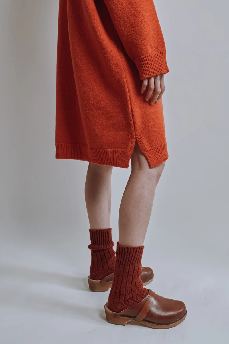 PERRINE Sweater Dress in Merino Wool - Burnt Orange