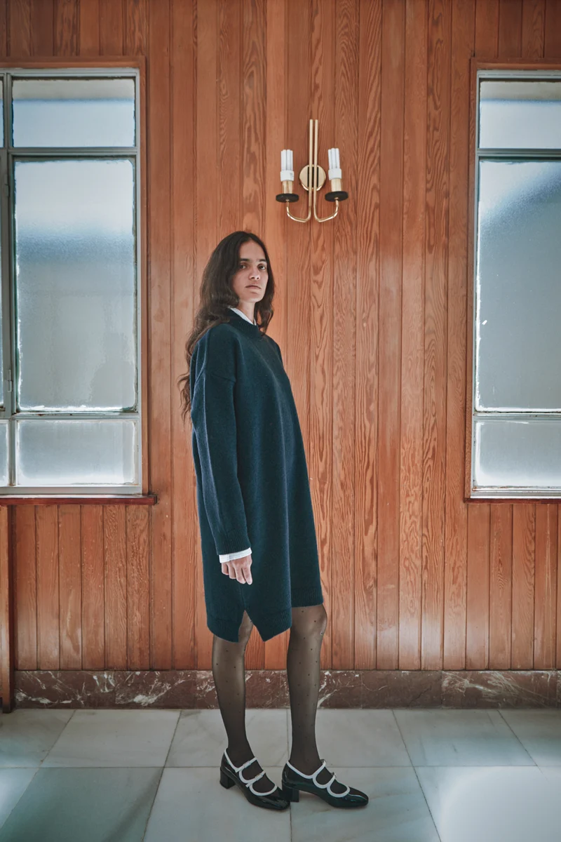 PERRINE Sweater Dress in Merino Wool - Navy