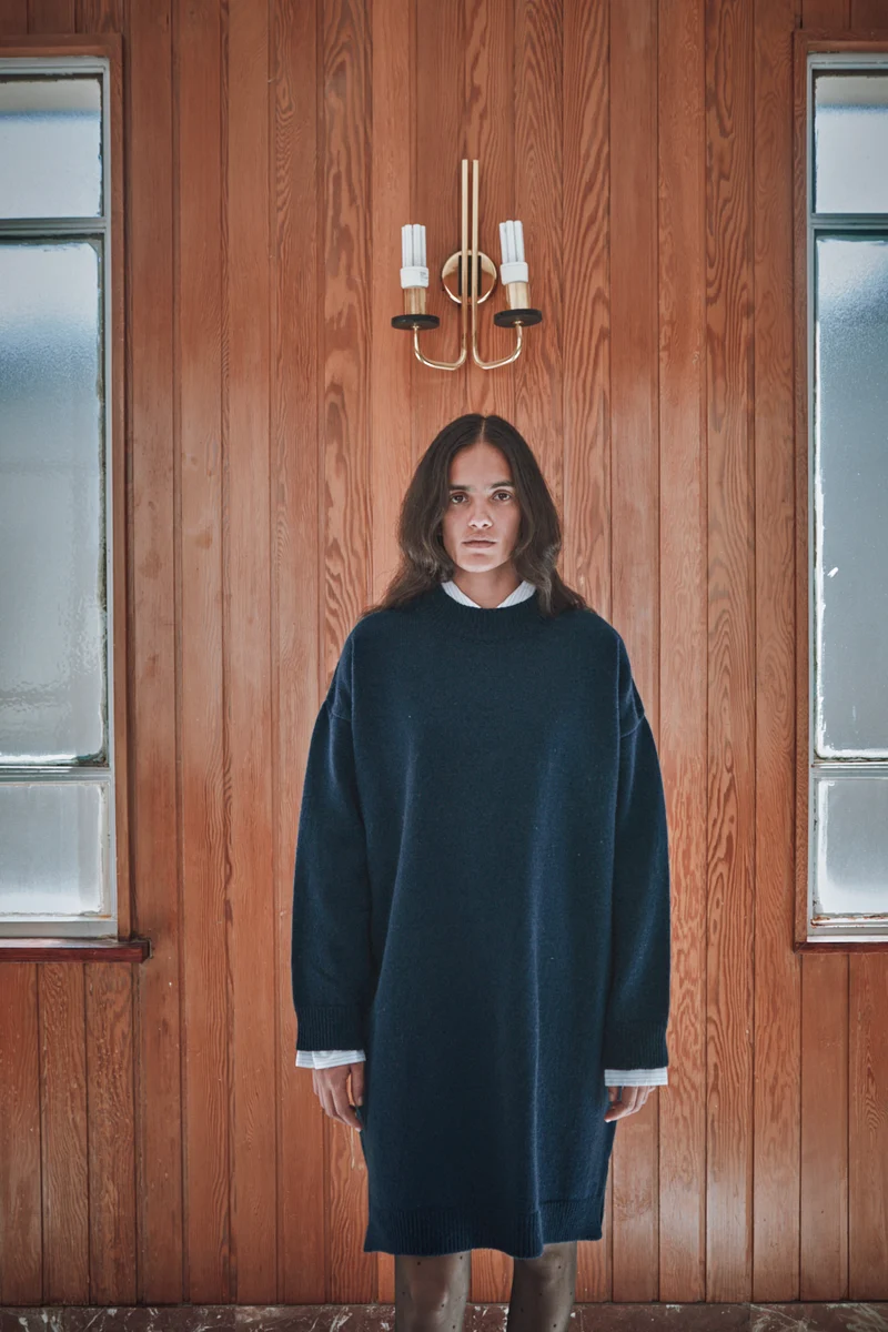 PERRINE Sweater Dress in Merino Wool - Navy