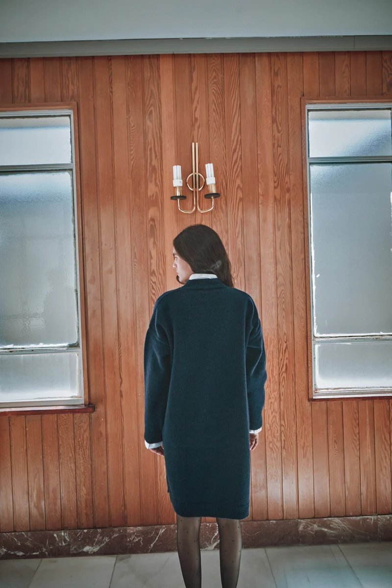 PERRINE Sweater Dress in Merino Wool - Navy