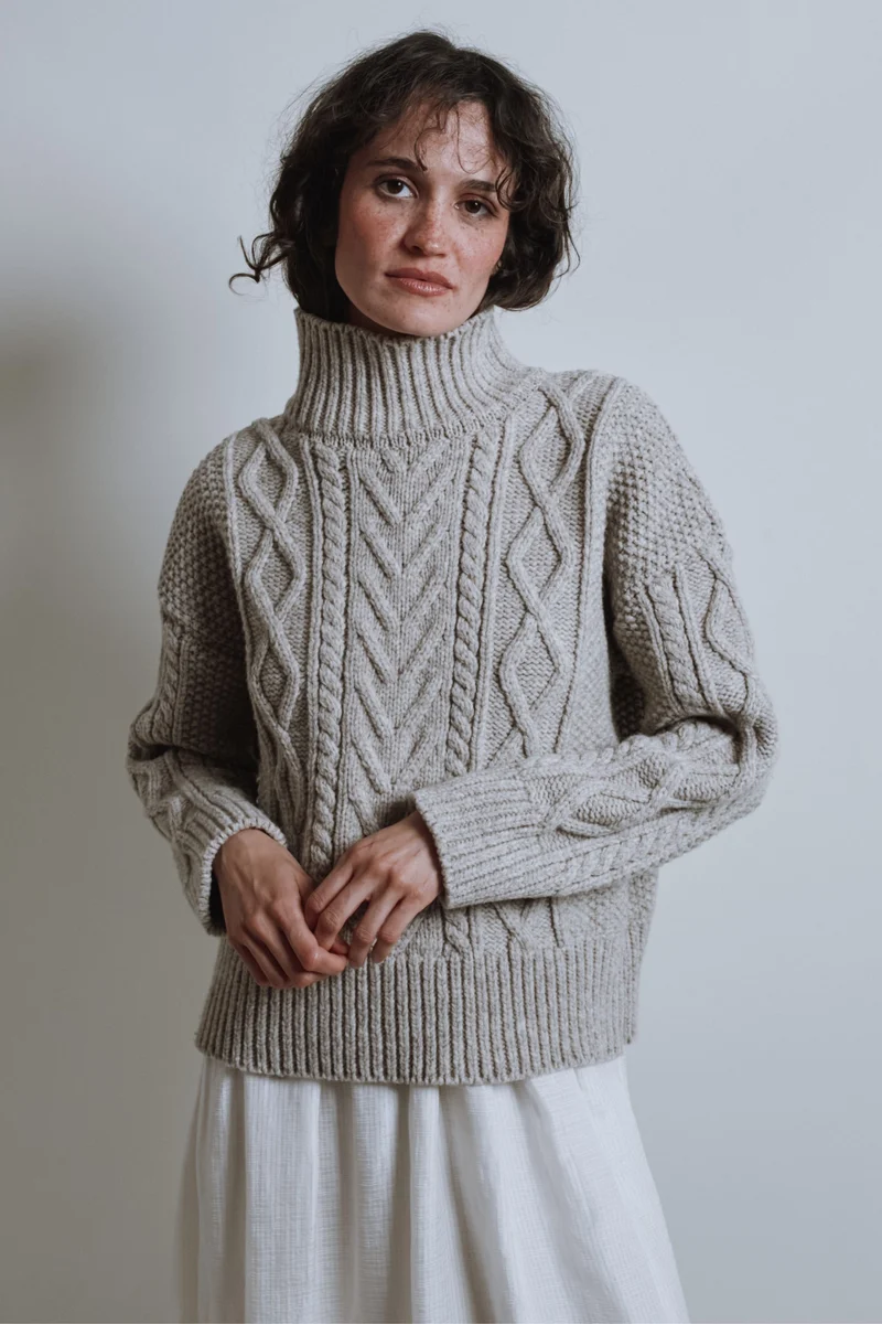 GWENAELLE Irish Cable Sweater in Merino Wool - Beige