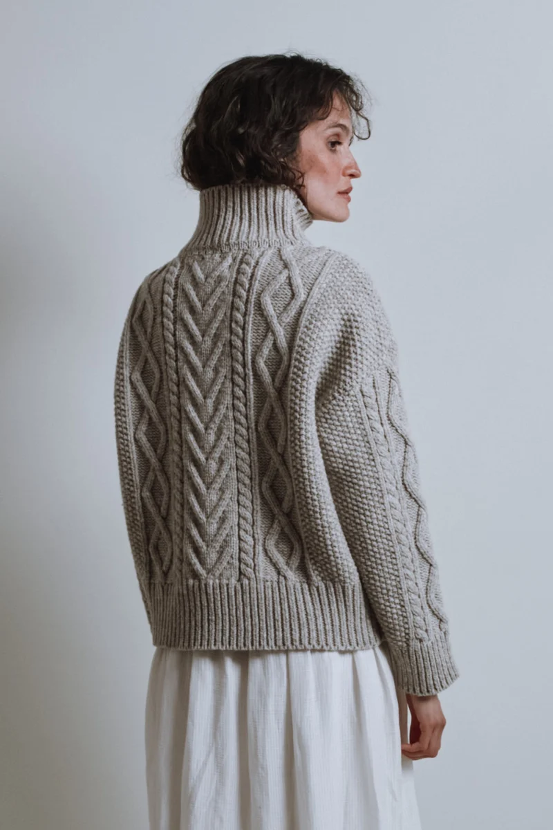 GWENAELLE Irish Cable Sweater in Merino Wool - Beige