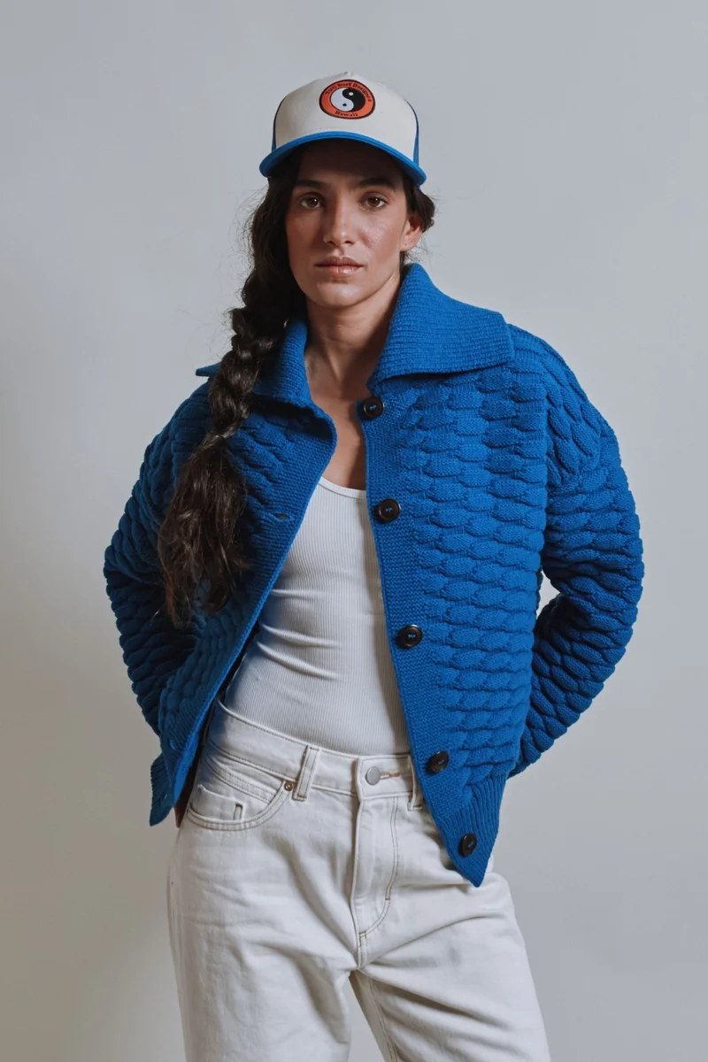 ASTRID Shirt-Collar Cardigan Jacket in Merino Wool - Cobalt Blue