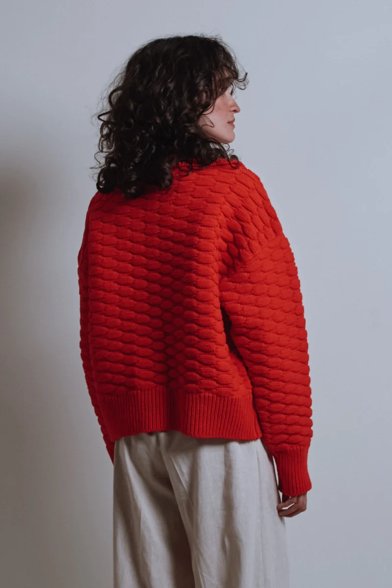 ASTRID Shirt-Collar Cardigan Jacket in Merino Wool - Red