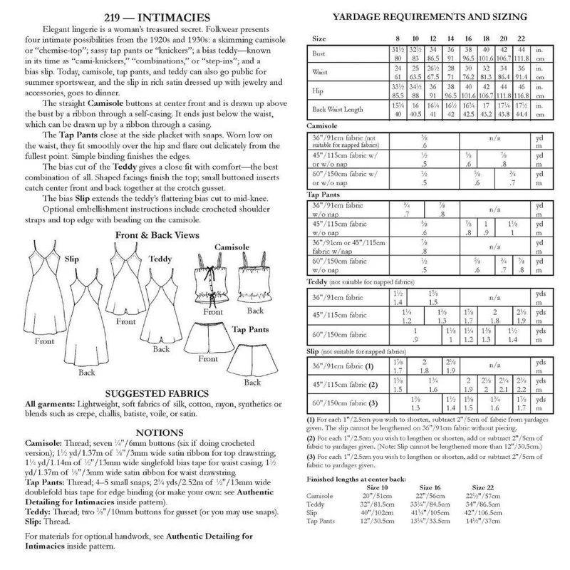 PATRON DE COUTURE PDF | 219 Intimacies | Folkwear