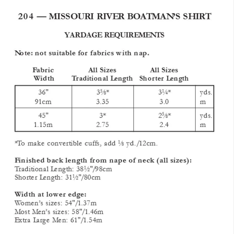 PATRON DE COUTURE PDF | 204 Chemise du batelier du Missouri | Folkwear | UNISEXE