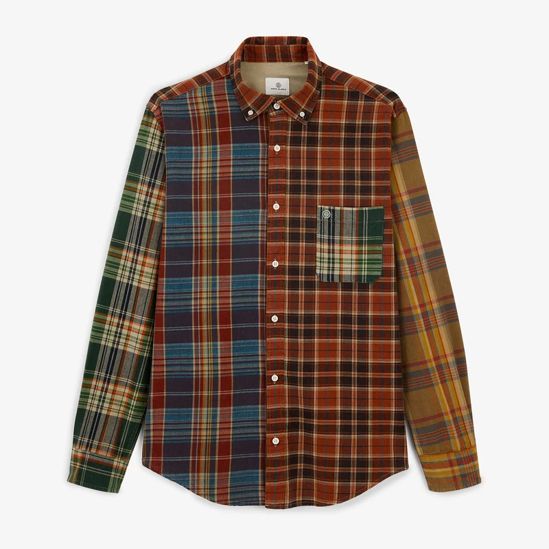 Chemise manches longues 100% coton patchwork carreaux multicolore