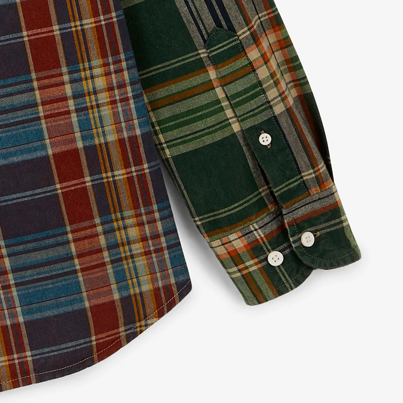 Chemise manches longues 100% coton patchwork carreaux multicolore