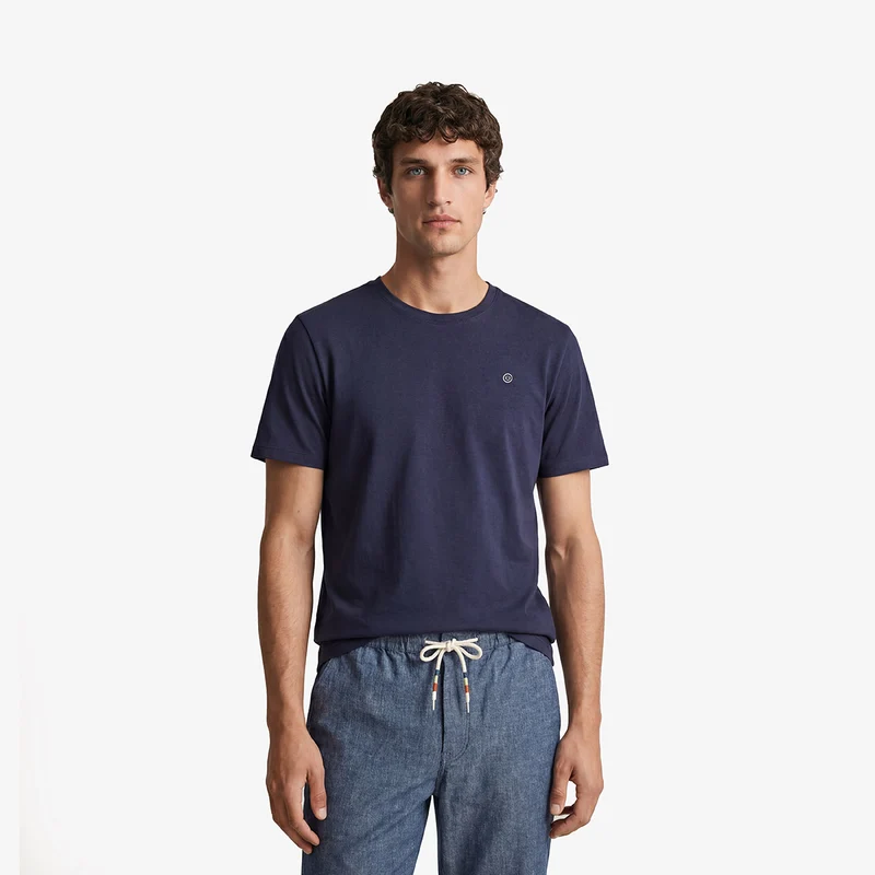 T-shirt manches courtes col rond 100% coton bleu marine Théo
