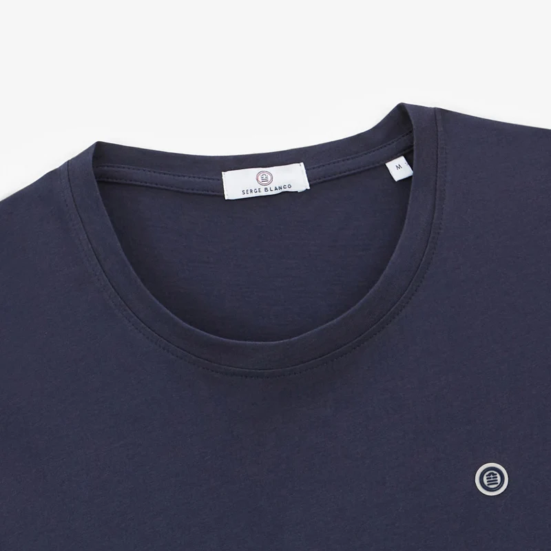 T-shirt manches courtes col rond 100% coton bleu marine Théo