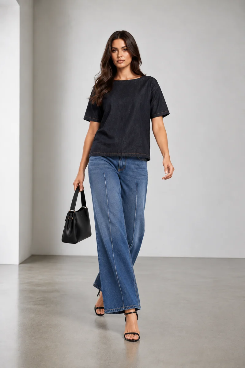 Talon|Cotton Denim Boxy Fit Top