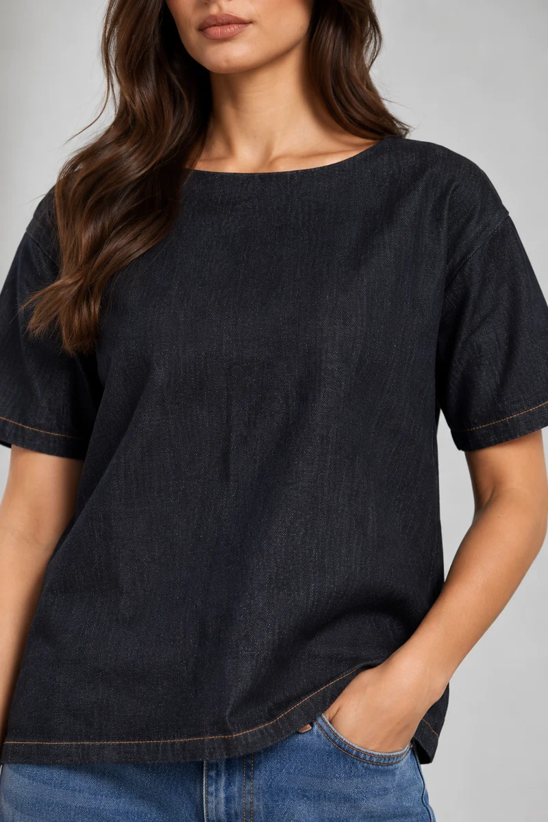 Talon|Cotton Denim Boxy Fit Top