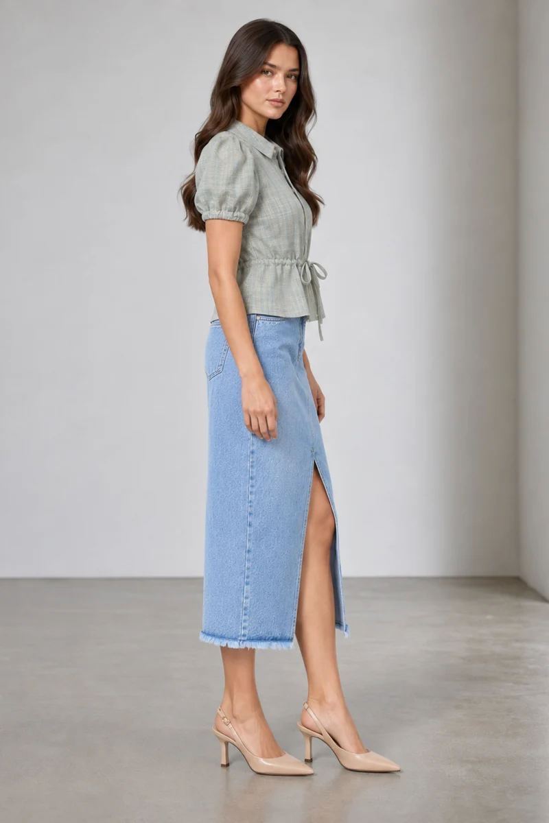 Vian|Cotton Waist Tieup Peplum Shirt