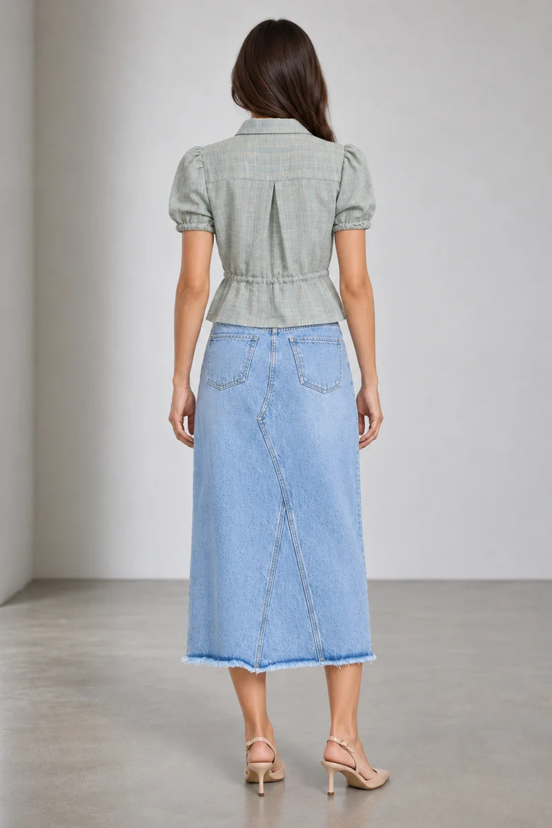 Vian|Cotton Waist Tieup Peplum Shirt