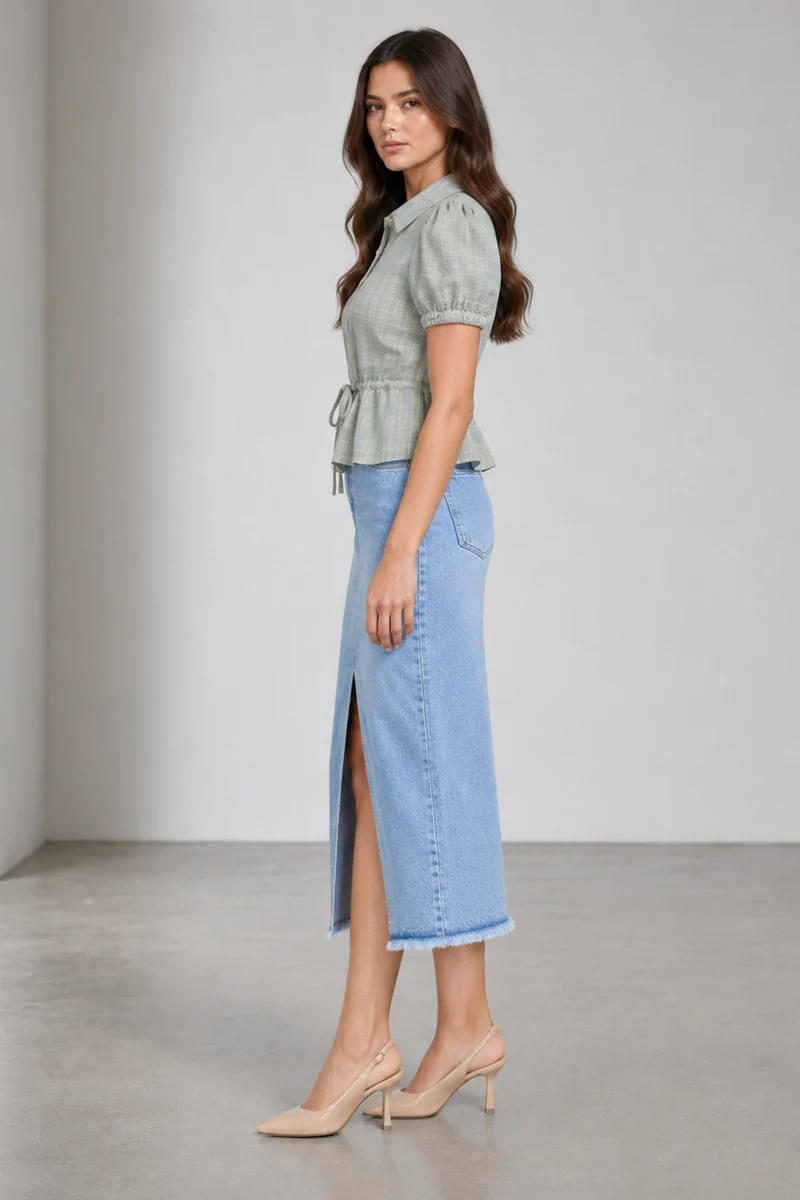 Vian|Cotton Waist Tieup Peplum Shirt