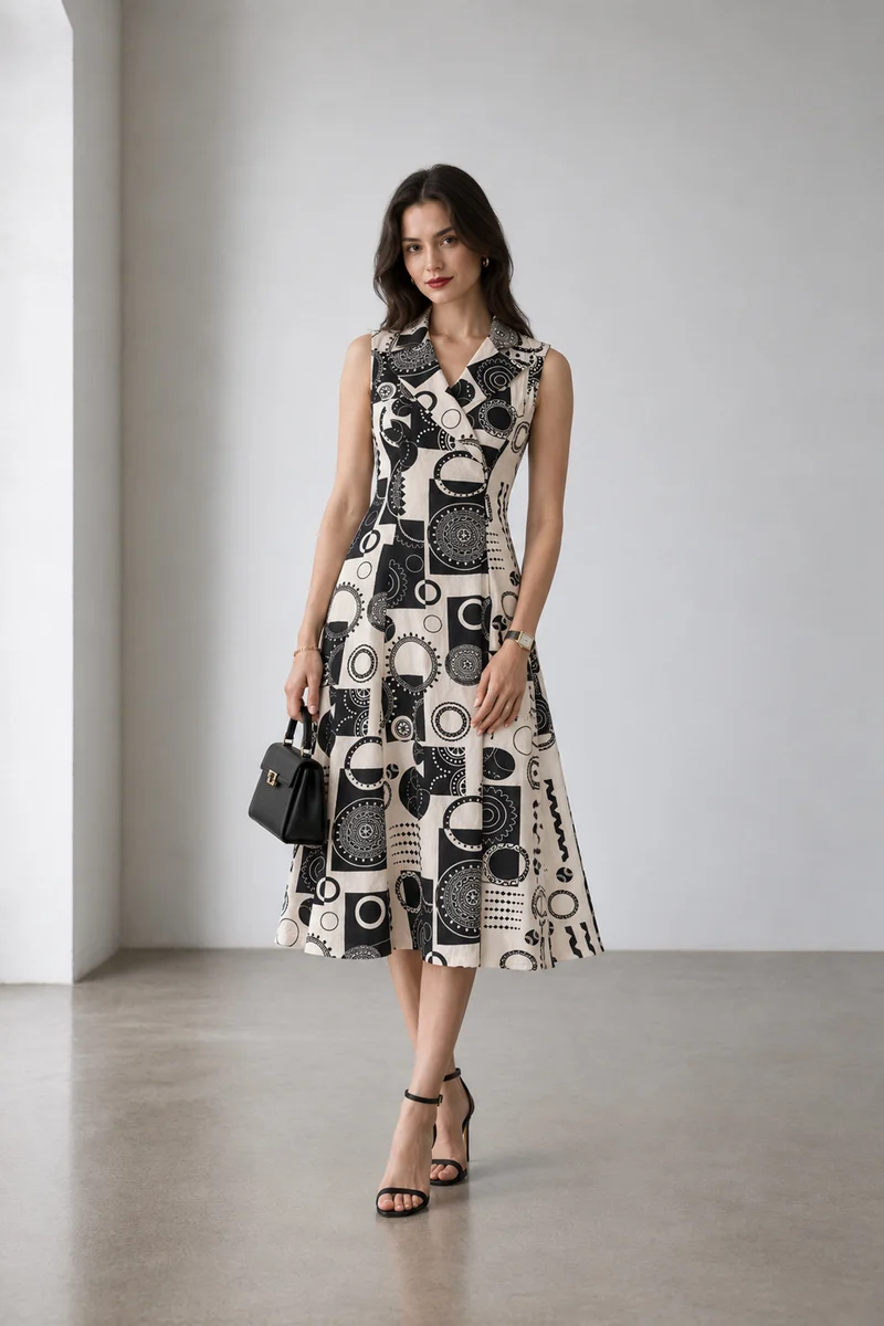 Camber|Cotton Lapel Collar Wrap Midi Dress