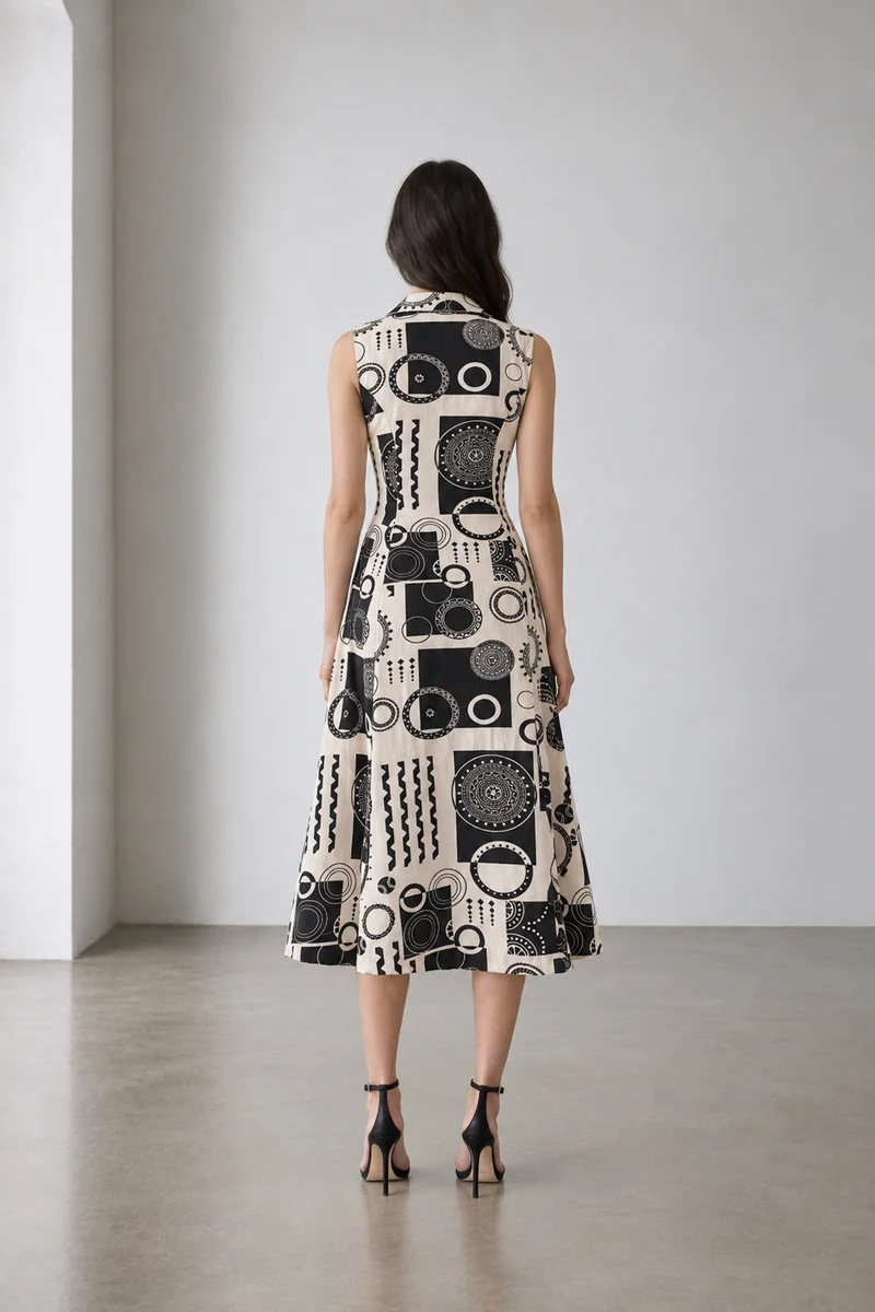 Camber|Cotton Lapel Collar Wrap Midi Dress