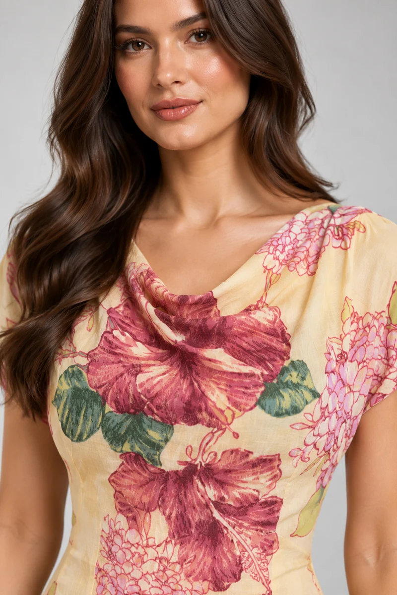 Nayeli|Floral Print Cowl Neck Mini Dress