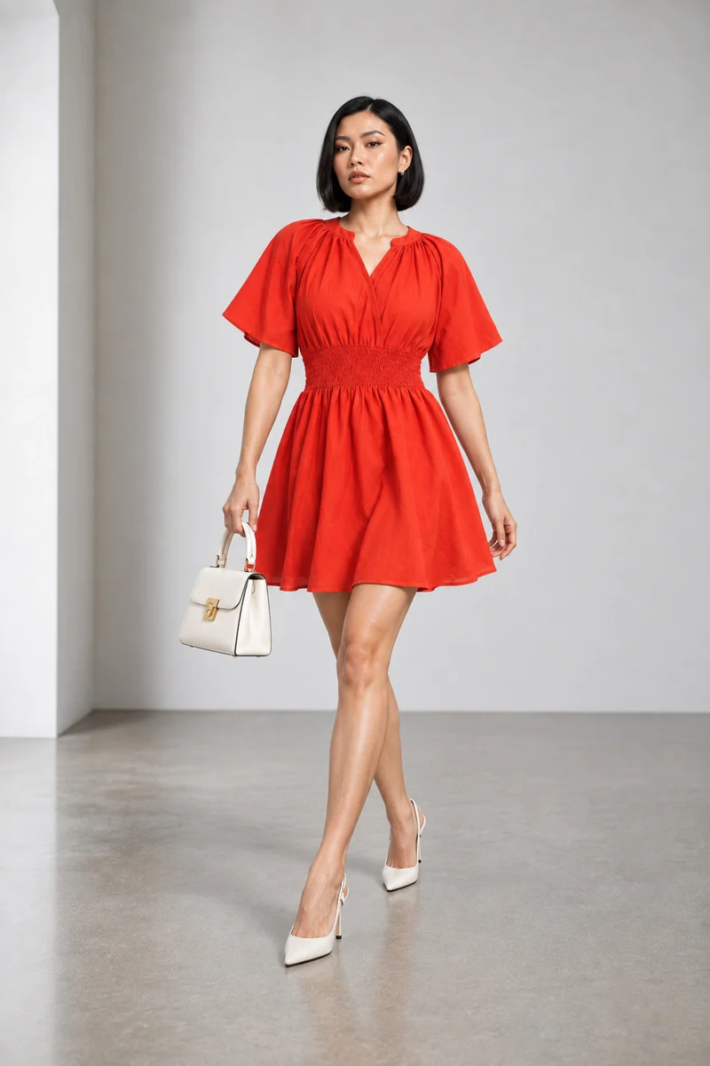 Eleni|Cotton Smocked Waist Detail Dress
