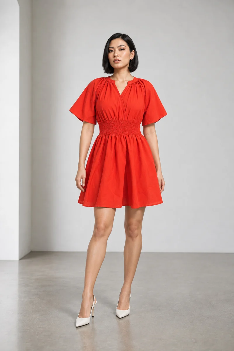 Eleni|Cotton Smocked Waist Detail Dress