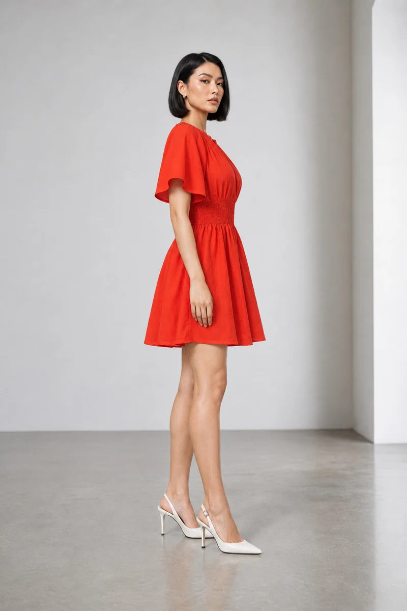 Eleni|Cotton Smocked Waist Detail Dress