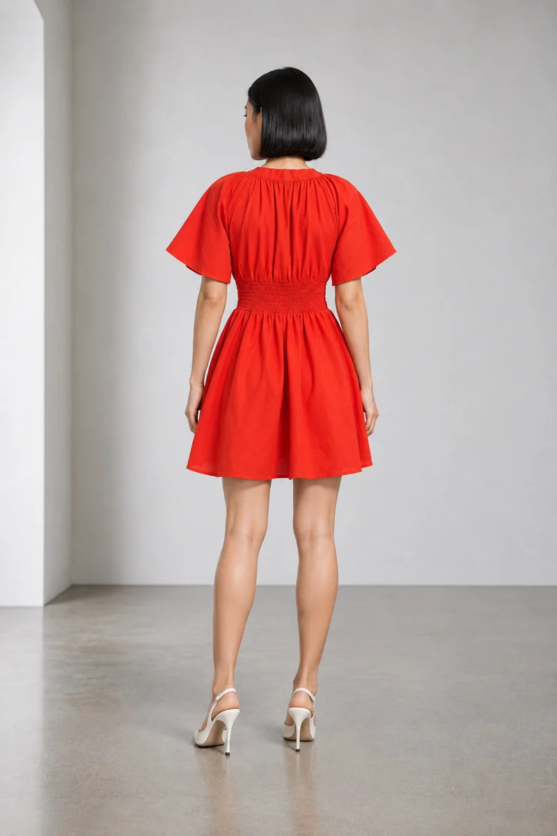 Eleni|Cotton Smocked Waist Detail Dress