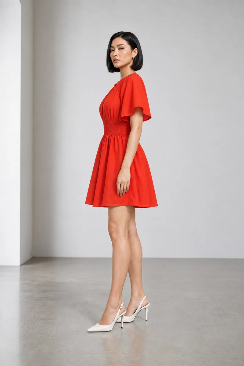 Eleni|Cotton Smocked Waist Detail Dress