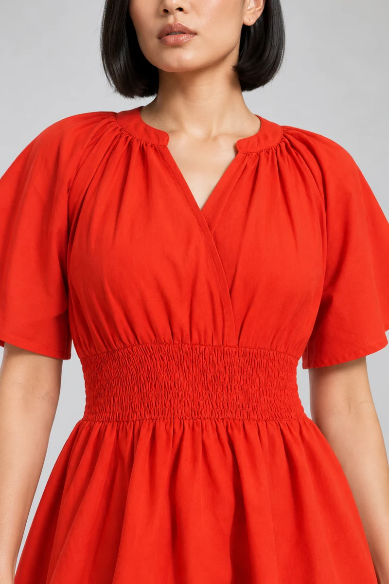 Eleni|Cotton Smocked Waist Detail Dress