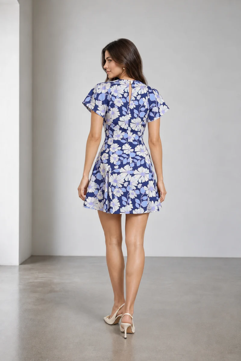 Olin|Floral Print Cowl Neck Mini Dress