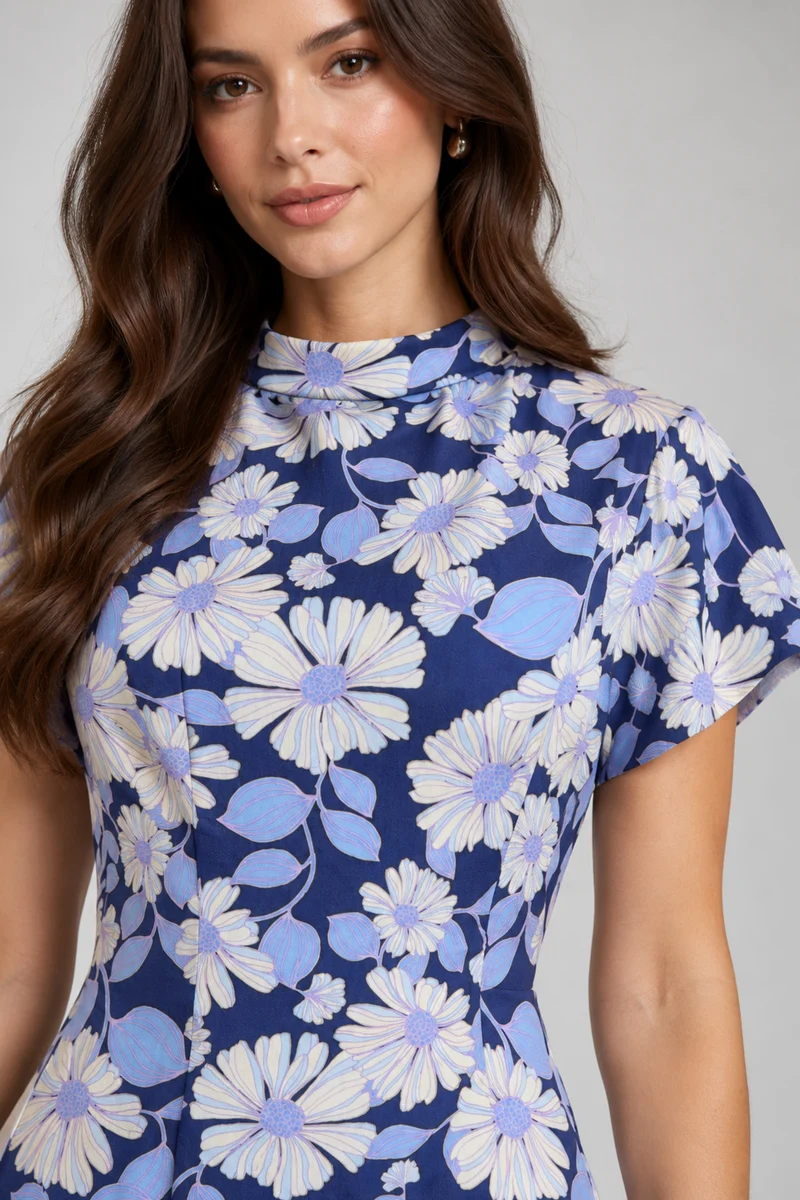 Olin|Floral Print Cowl Neck Mini Dress
