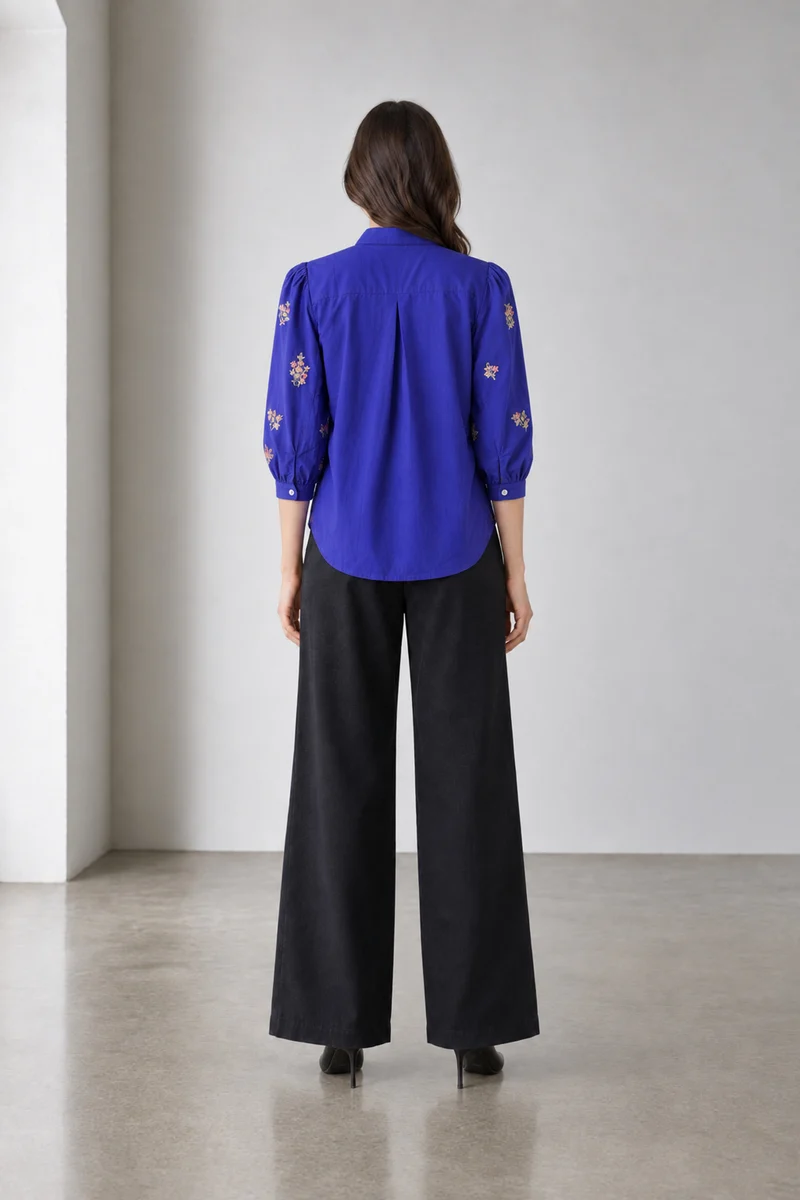 Lilou|Cotton Embroidered Mandarincollar Shirt