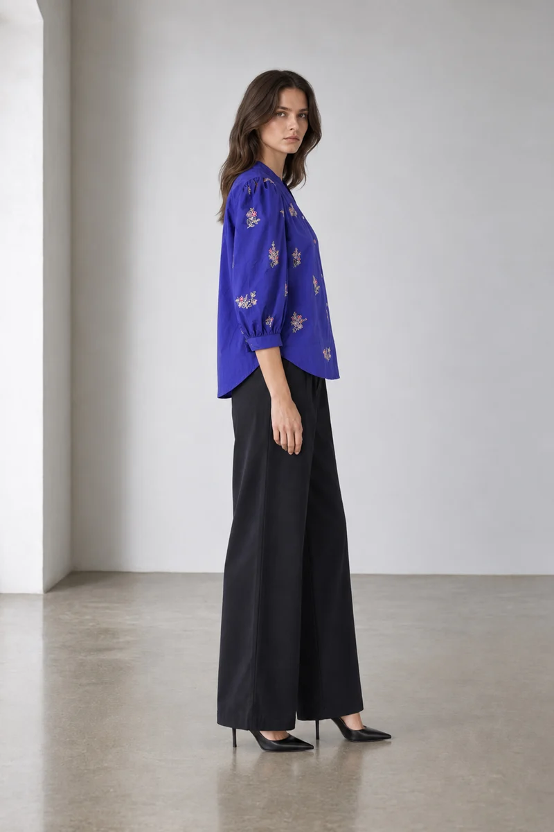 Lilou|Cotton Embroidered Mandarincollar Shirt