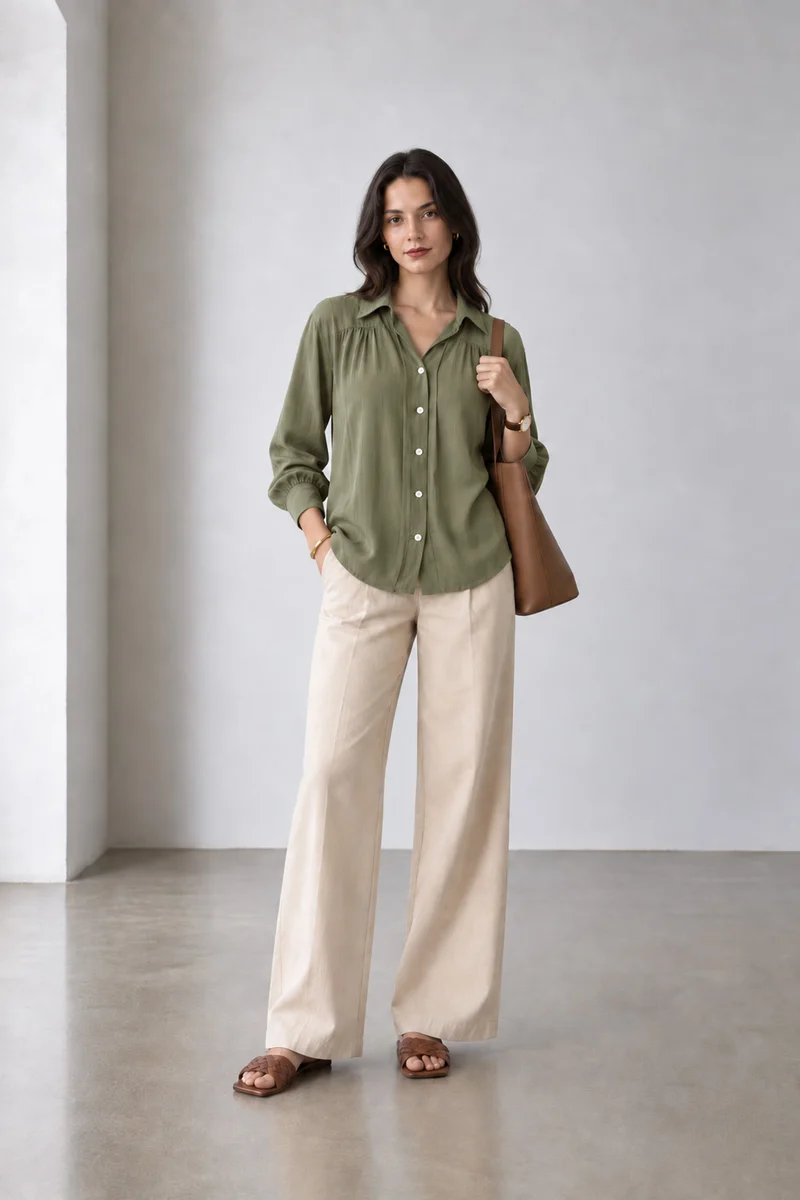 Oriva|Viscose Textured Relaxed Shirt