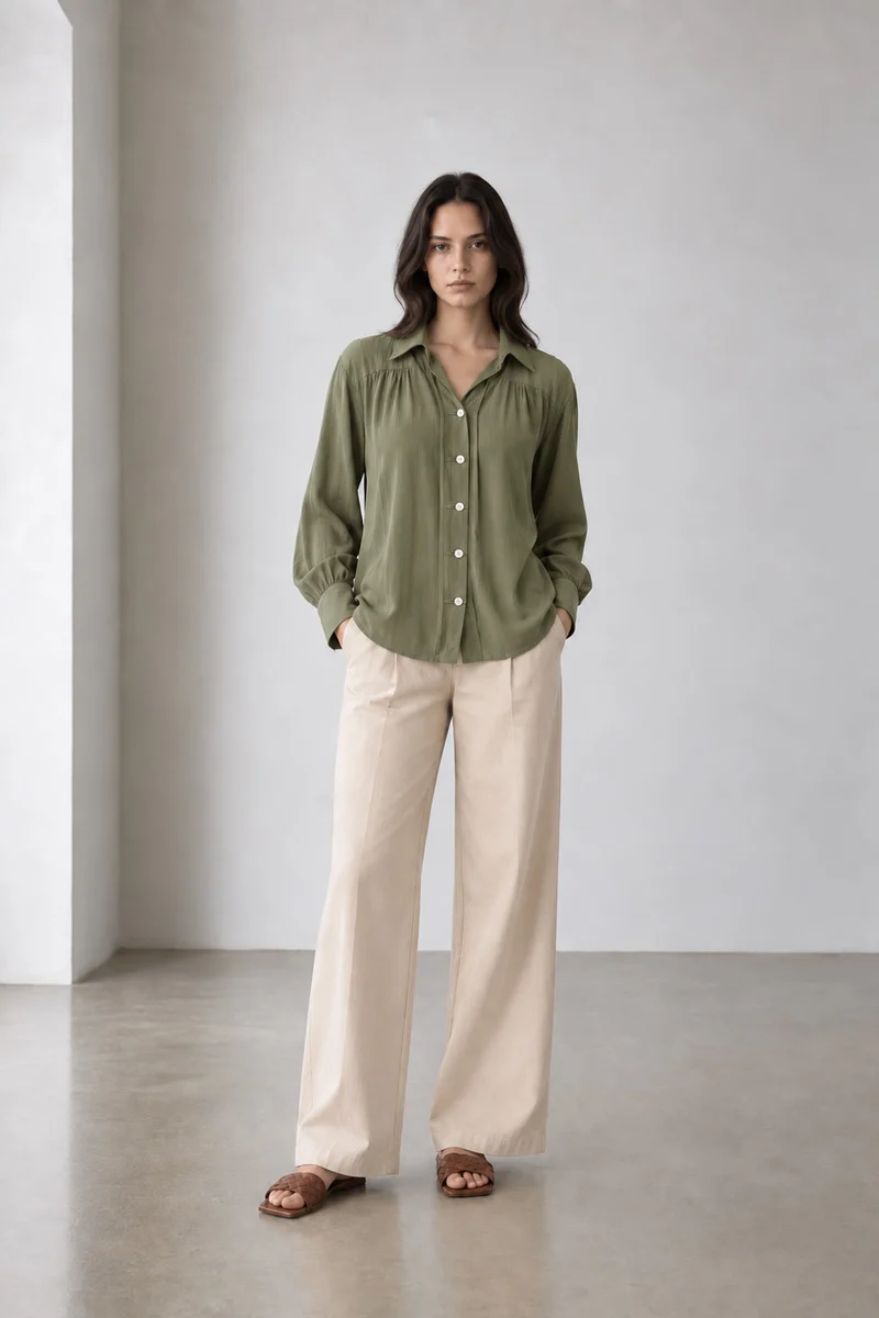 Oriva|Viscose Textured Relaxed Shirt
