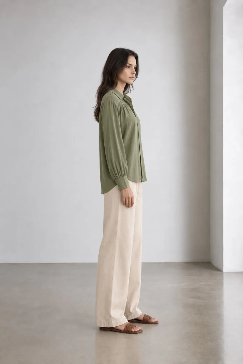 Oriva|Viscose Textured Relaxed Shirt