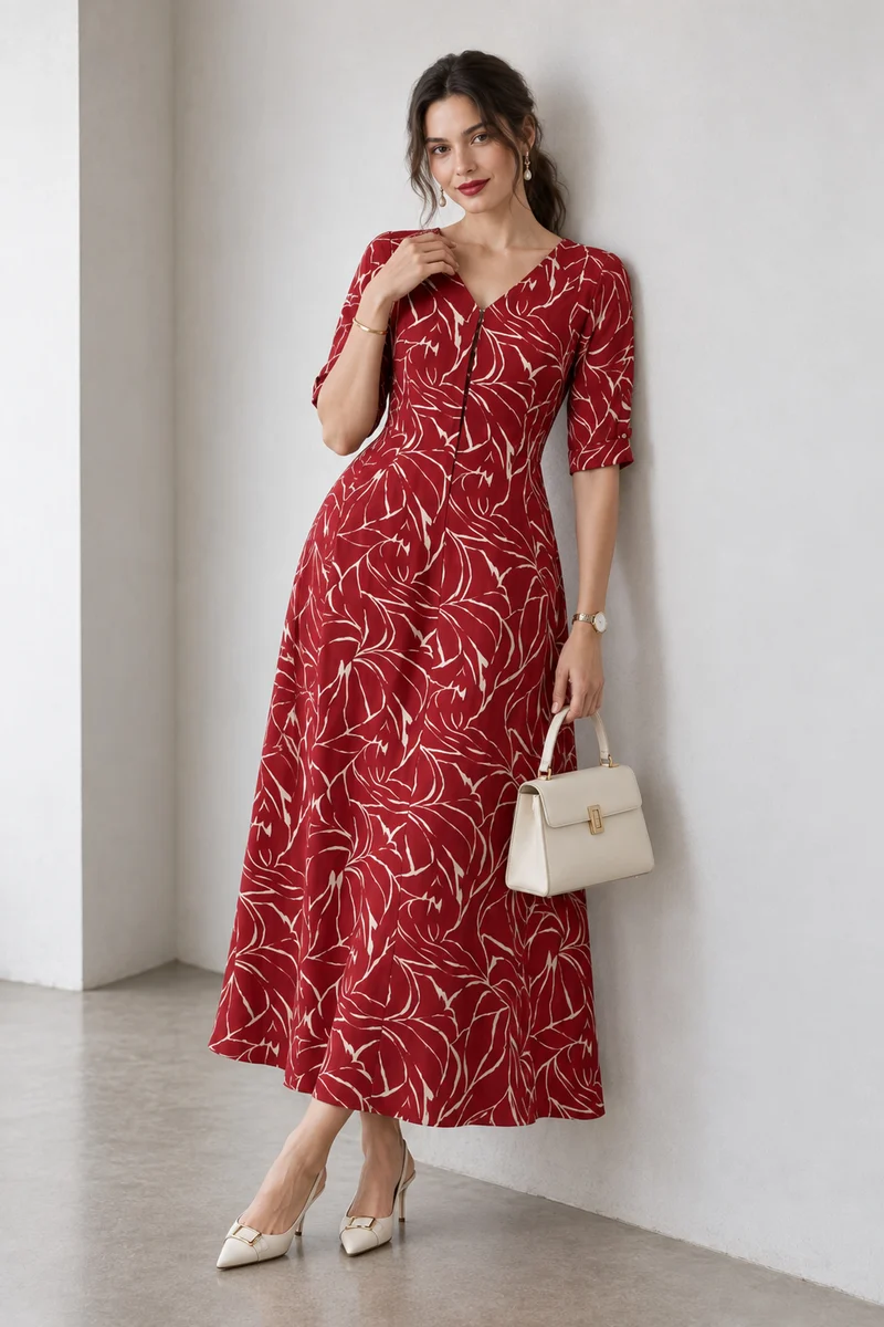 Romira|Cotton Vneck Printed Maxi Dress