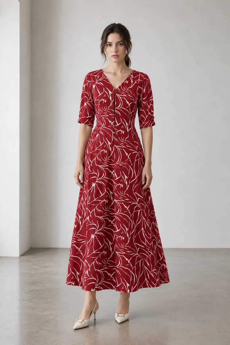 Romira|Cotton Vneck Printed Maxi Dress