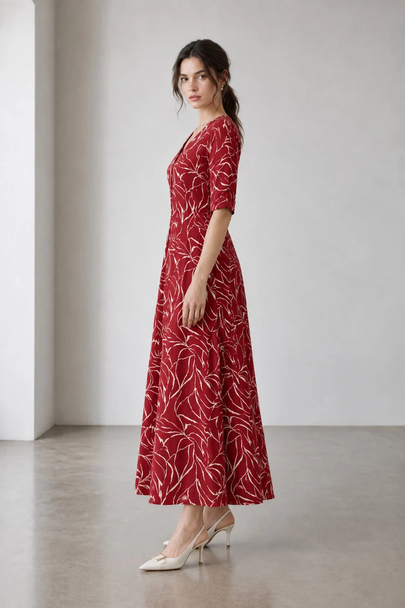 Romira|Cotton Vneck Printed Maxi Dress