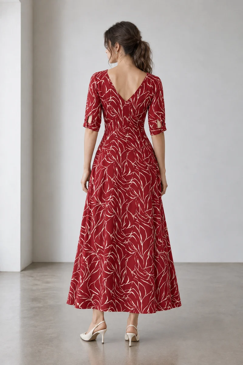 Romira|Cotton Vneck Printed Maxi Dress