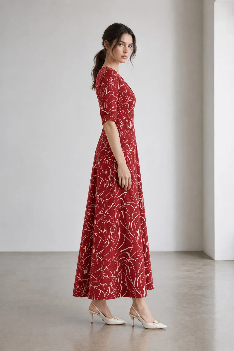 Romira|Cotton Vneck Printed Maxi Dress