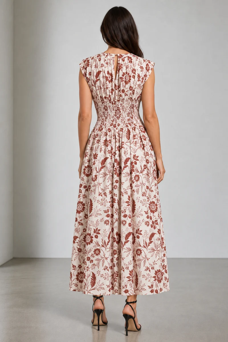 Anela|Cotton Smocked Waist Midi Dress