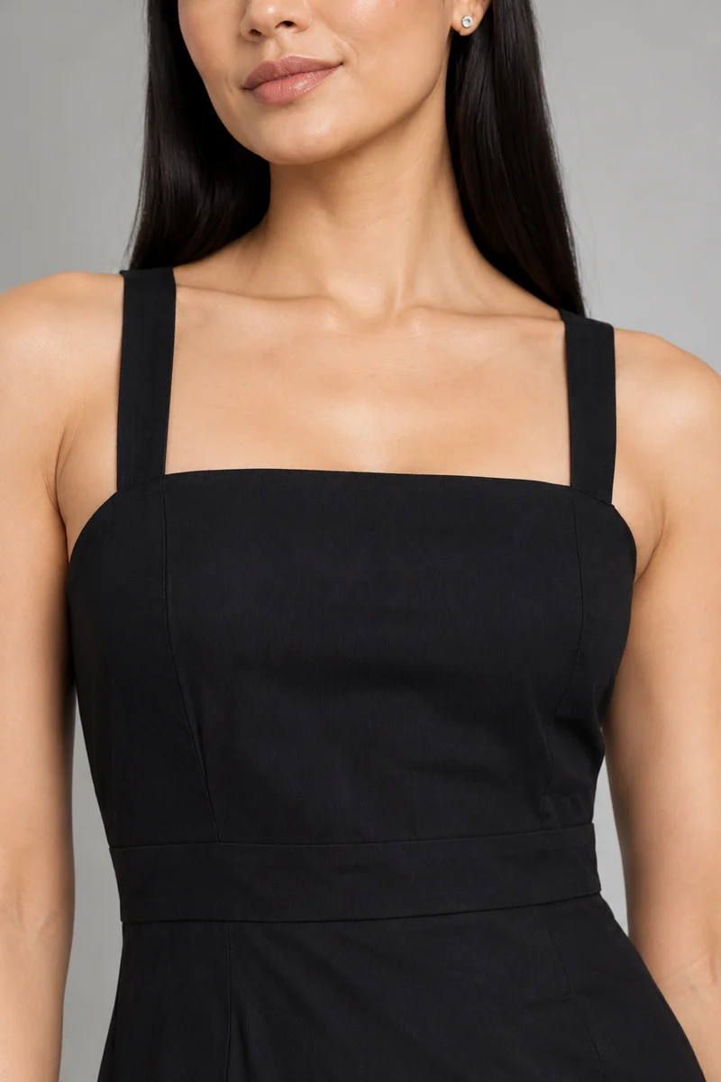 Oryn|Square Neck Lace Panel Tiered Midi Dress