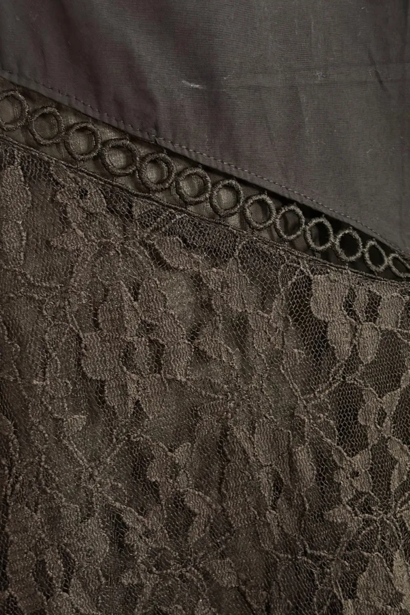 Oryn|Square Neck Lace Panel Tiered Midi Dress