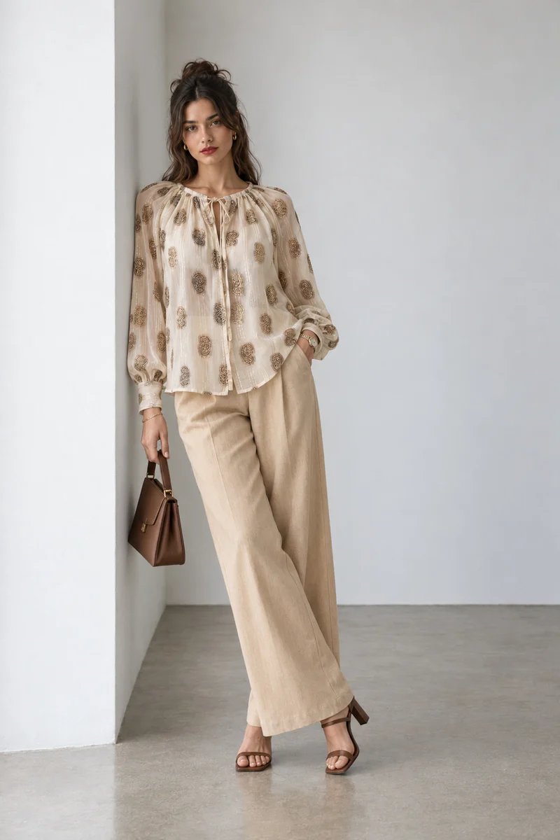 Sereia|Viscose Gathered Puff Sleeve Top
