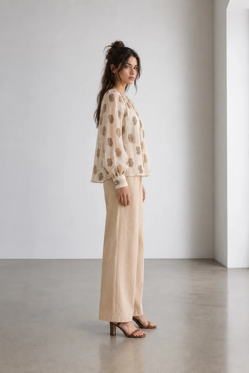 Sereia|Viscose Gathered Puff Sleeve Top
